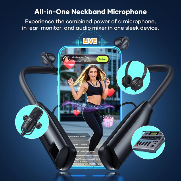 Беспроводной микрофон VidalKraft MIC10, ENC, аудиомикшер, In-Ear Monitor, USB-C/Lightning, Bluetooth, для стримов - изображение 3