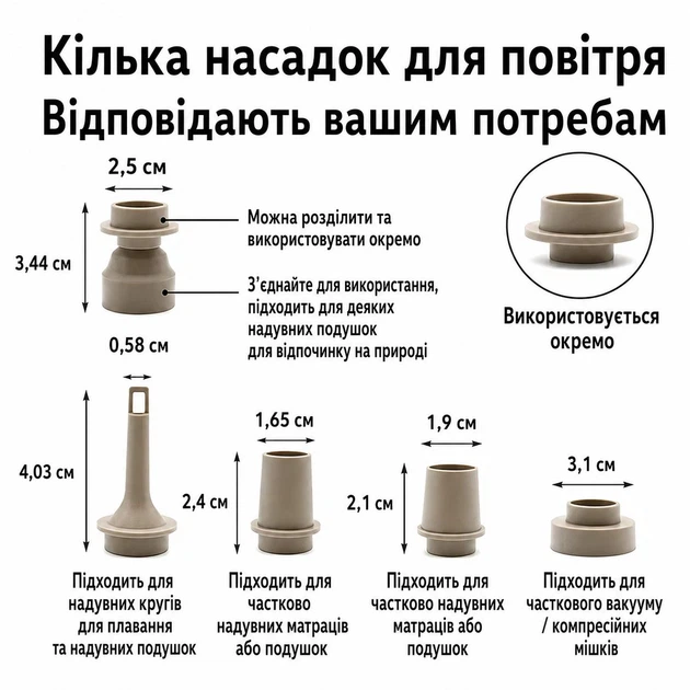 Насос аккумуляторный туристический 3-в-1 с фонариком и 5 насадками для надувания и вакуумирования портативный беспроводной фонарь миникомпрессор для надувных матрасов бассейнов лодок кемпинга и путешествий вакууматор USB Type-C бежевый - Фото 11 Насос аккумуляторный туристический 3-в-1 с фонариком и 5 насадками для надувания и вакуумирования портативный беспроводной фонарь миникомпрессор для надувных матрасов бассейнов лодок кемпинга и путешествий вакууматор USB Type-C бежевый - изображение 11
