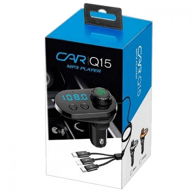 Трансмиттер FM модулятор CAR BT, с проводами: Type-C, MicroUSB, Lightning, черный - изображение 5
