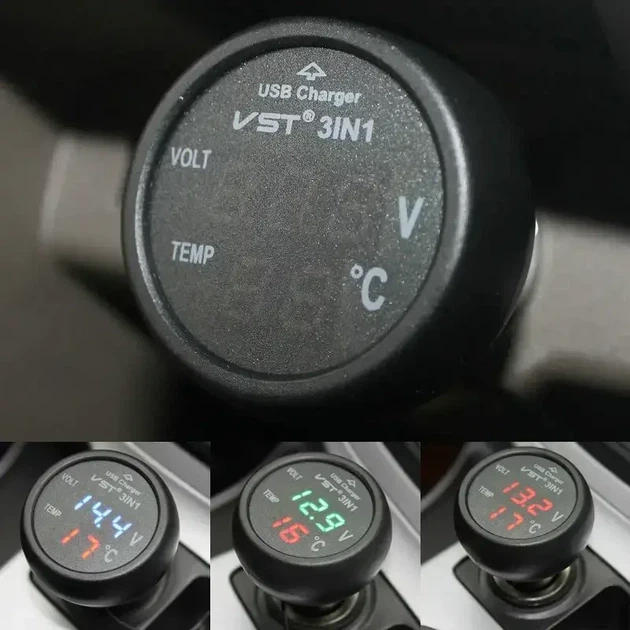 Автомобильный вольтметр-термометр VST 706 в прикуриватель с разъемом для зарядки USB - изображение 4