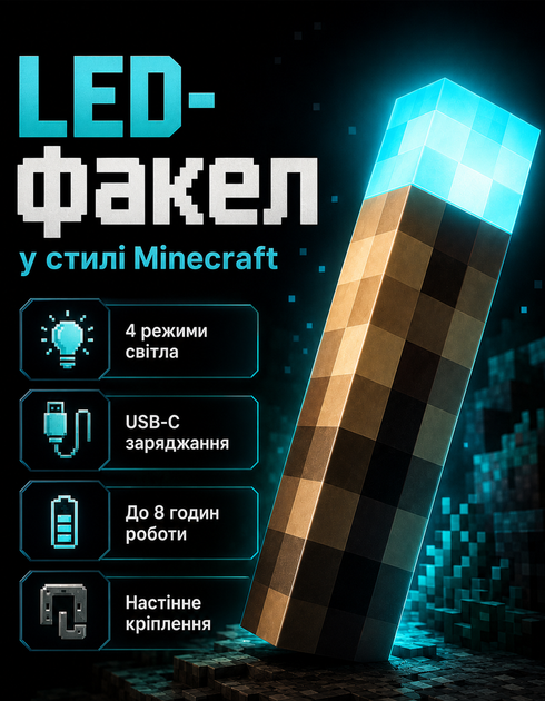 Детский ночник IP-434 Майнкрафт факел Minecraft светильник игрушка лампа LED факел на аккумуляторе - изображение 7