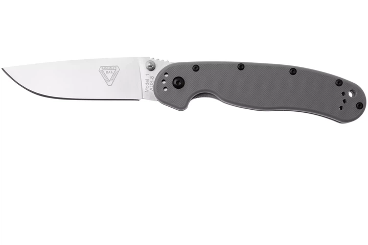 Ніж складаний Ontario Knife RAT I Linerlock, лезо Plain Satin AUS-8, руківя Grey GFN, Тайвань, ON8848GY - Фото 1 Ніж складаний Ontario Knife RAT I Linerlock, лезо Plain Satin AUS-8, руківя Grey GFN, Тайвань, ON8848GY - зображення 1