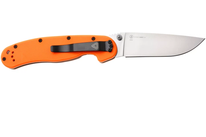 Ніж складаний Ontario Knife RAT I Linerlock, лезо Plain Satin AUS-8, руківя Orange GFN, Тайвань, ON8848OR - изображение 3