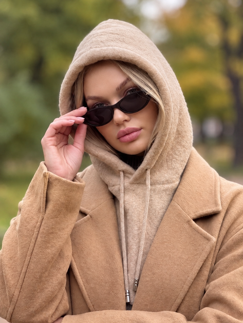 Женский капор Sheepskin из экомеха и воротником бежевый - изображение 3