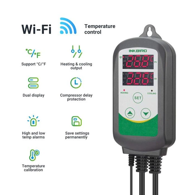 Термостат Inkbird ITC-308-WIFI, з Wi-Fi-керуванням, для нагріву та охолодження, з водонепроникним датчиком, 230 В - изображение 3