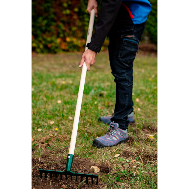 Грабли универсальные Verto 12 зубьев 140 см сталь Dark Green/Wood (15G056) - изображение 4