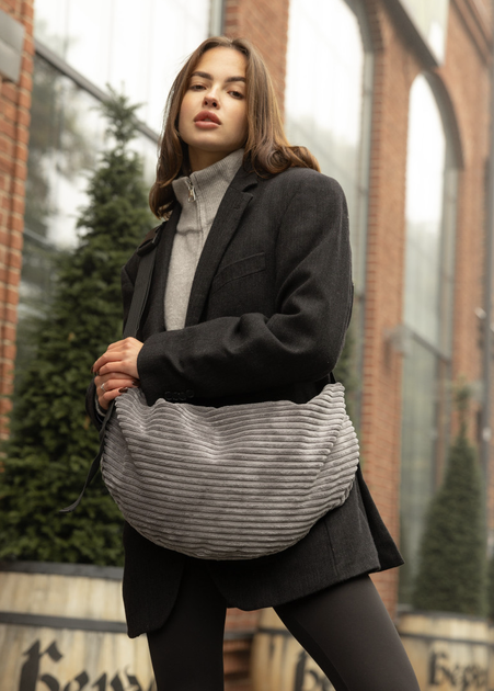Жіноча сумка Sambag HOBO Bag-glove з внутрішніми кишенями та утепленими боковими кишенями з тканини Графітова - Фото 3 Жіноча сумка Sambag HOBO Bag-glove з внутрішніми кишенями та утепленими боковими кишенями з тканини Графітова - зображення 3