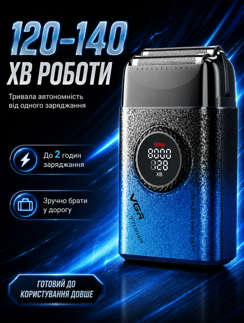 Электробритва мужская аккумуляторная с двойным лезвием 7000-9000 об/мин 21 режим скорости LED дисплей 140 минут работы - Фото 2 Электробритва мужская аккумуляторная с двойным лезвием 7000-9000 об/мин 21 режим скорости LED дисплей 140 минут работы - изображение 2