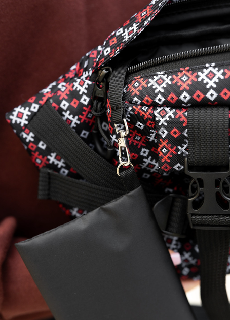 Велика жіноча текстильна сумка-бананка Sambag DynamicDart водонепроникна на 9 відділень з етно принтом Вишиванка - зображення 7