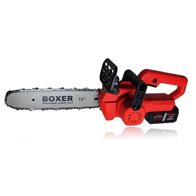 Аккумуляторная цепная пила BOXER BX-3312 электропила бесщеточная беспроводная садовая для обрезки деревьев веток распиливания бревен пиломатериалов заготовки дров строительных хозяйственных работ 1850 Вт 24 В 6 А·ч шина 30 см скорость 5 м с автосмазка - изображение 5