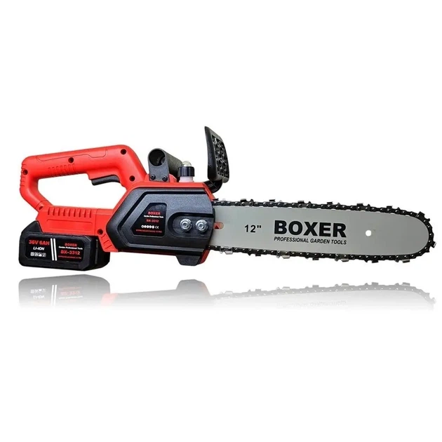 Аккумуляторная цепная пила BOXER BX-3312 электропила бесщеточная беспроводная садовая для обрезки деревьев веток распиливания бревен пиломатериалов заготовки дров строительных хозяйственных работ 1850 Вт 24 В 6 А·ч шина 30 см скорость 5 м с автосмазка - изображение 6