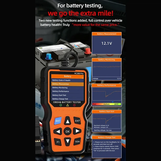 Діагностичний інструмент із кодовим зчитувачем HC368 Pro OBD2 - зображення 5
