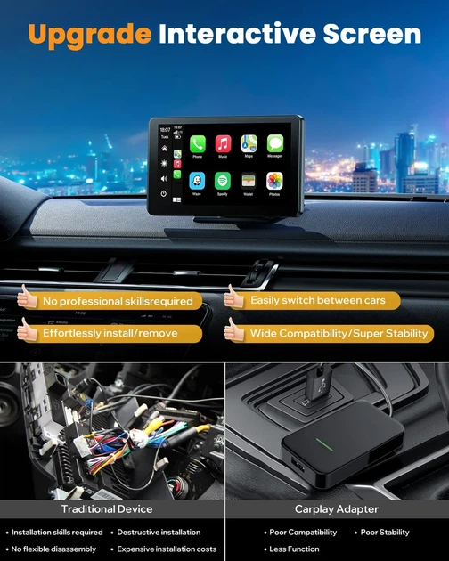7-дюймова приладова панель автомобіля з Apple Carplay та Android Auto із задньою камерою 1080P - зображення 7