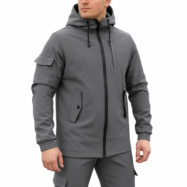 Куртка мужская SoftShell, серого цвета, водонепроницаемая куртка из материала софтшелл для осени L - Фото 1 Куртка мужская SoftShell, серого цвета, водонепроницаемая куртка из материала софтшелл для осени L - изображение 1
