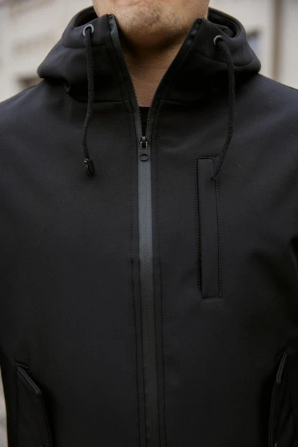 Куртка мужская SoftShell, черного цвета, водонепроницаемая куртка из материала софтшелл для осени M - Фото 8 Куртка мужская SoftShell, черного цвета, водонепроницаемая куртка из материала софтшелл для осени M - изображение 8