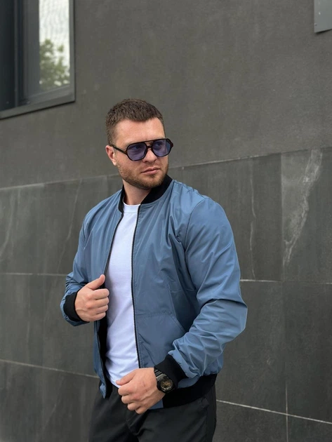 Бомбер мужской голубой водоотталкивающий, демисезонный мужской бомбер S - изображение 2
