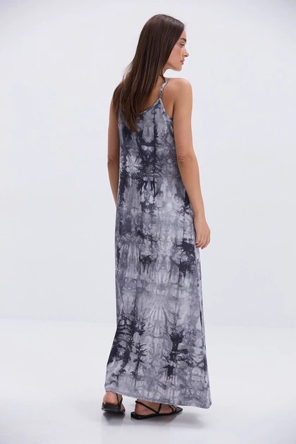 Длинное летнее платье на тонких бретелях графитовое с эффектом tie-dye Arjen 22077, размер S - изображение 6