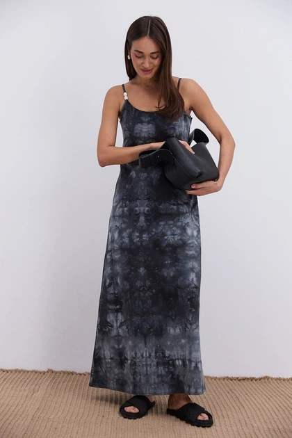 Длинное летнее платье на тонких бретелях черное с эффектом tie-dye Arjen 22077, размер S - изображение 5