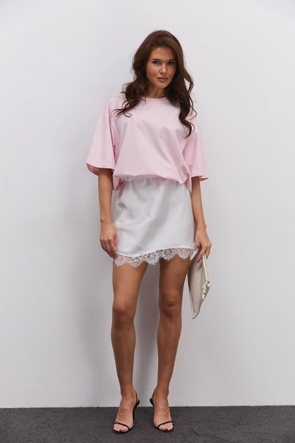 Атласная юбка мини молочная с кружевом внизу Arjen 35497, размер L/XL - Фото 7 Атласная юбка мини молочная с кружевом внизу Arjen 35497, размер L/XL - изображение 7