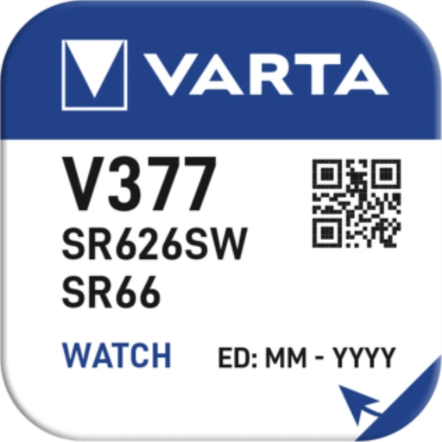 Батарейка для годинника срібно-цинкова Varta 377 SR626SW АG4 LR66 376 1.55V (804) - Фото 2 Батарейка для годинника срібно-цинкова Varta 377 SR626SW АG4 LR66 376 1.55V (804) - зображення 2