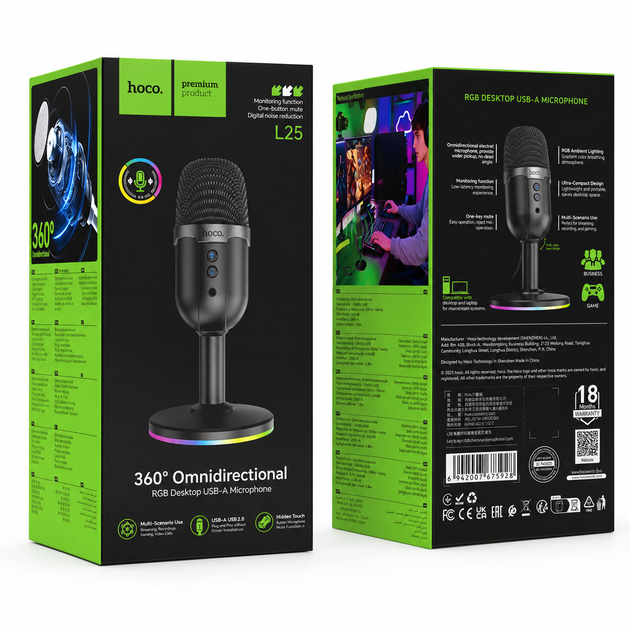 Настольный USB-микрофон Hoco L25 Bright с RGB-подсветкой - изображение 7
