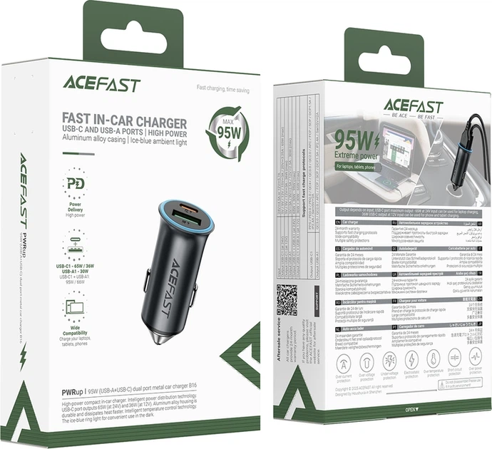 Автомобильное зарядное устройство Acefast B16 95W (USB-A + USB-C) dual port metal Car Charger - изображение 5