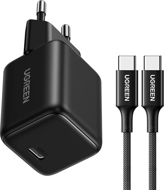 Мережевий зарядний пристрій Ugreen X513 30W USB-C GaN Fast Charger Set Black EU + 1M CC Cable - Фото 1 Мережевий зарядний пристрій Ugreen X513 30W USB-C GaN Fast Charger Set Black EU + 1M CC Cable - зображення 1