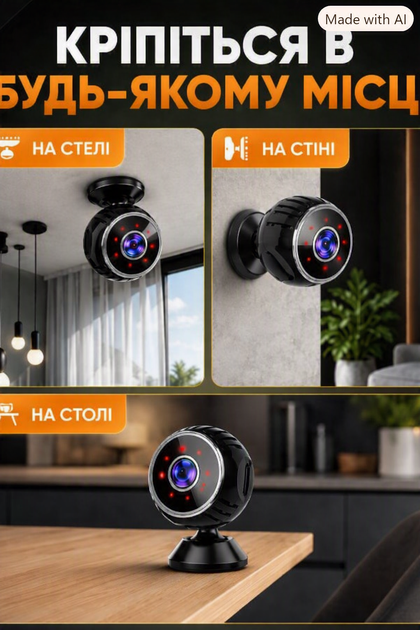 Міні камера wi-fi прихованого відеоспостереження для дому відеокамера full hd IP бездротова прихована маленька мінікамера з датчиком руху ІЧ-підсвітка акумуляторна - зображення 4