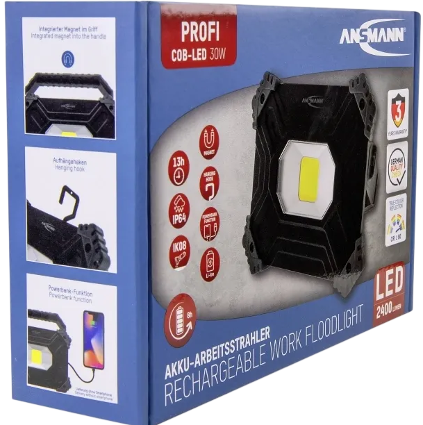 Akumułatorowa lampa warsztatowa Ansmann FL2500R LED 30 W 2400 lm 1600-0394 (4013674171347) - Zdjęcie 13 Akumułatorowa lampa warsztatowa Ansmann FL2500R LED 30 W 2400 lm 1600-0394 (4013674171347) - obraz 13
