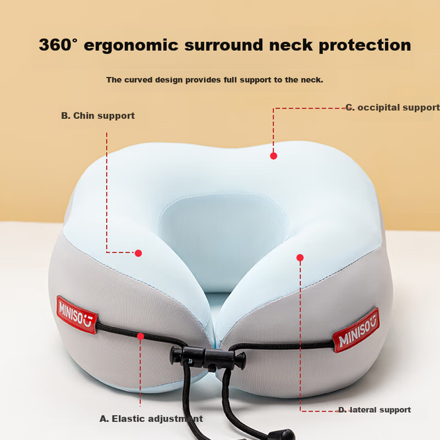 Подушка U-подібна MINISO для шиї з піни з ефектом пам'яті дорожня портативна - Фото 4 Подушка U-подібна MINISO для шиї з піни з ефектом пам'яті дорожня портативна - зображення 4