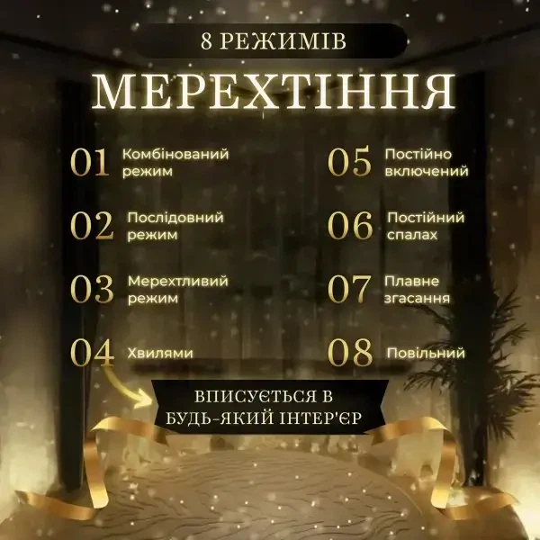 Гірлянда штора Роса Хвойна лапа 3×2 м 400 LED Тепле біле світло Світлодіодна новорічна штора для вікна, стіни, фотозони IP44 - зображення 4