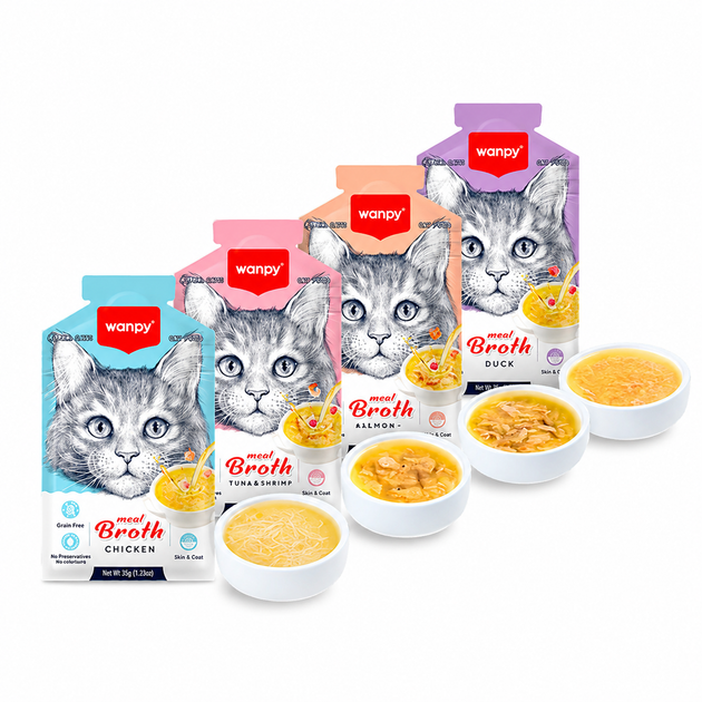 Набір супів Wanpy Meal Broth — смачний бульйон для котів - Фото 1 Набір супів Wanpy Meal Broth — смачний бульйон для котів - изображение 1