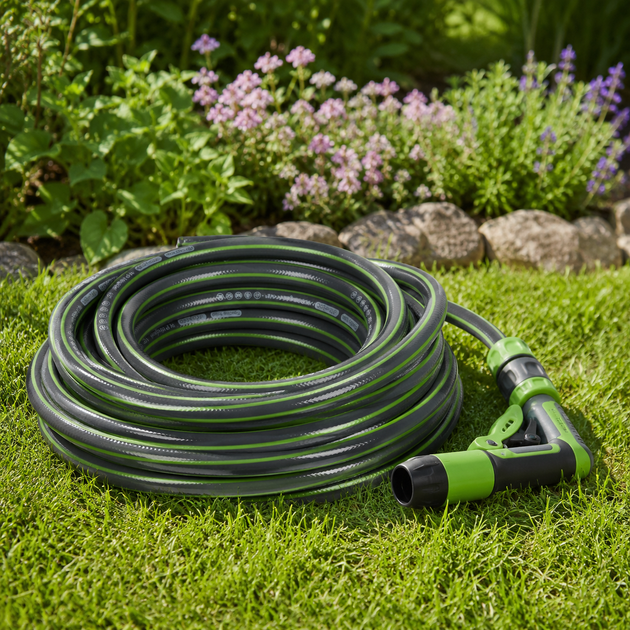 Шланг для полива Divo AquaShield 35 м 1/2" четырехслойный серый с зеленым (R41838-35) - Фото 4 Шланг для полива Divo AquaShield 35 м 1/2" четырехслойный серый с зеленым (R41838-35) - изображение 4