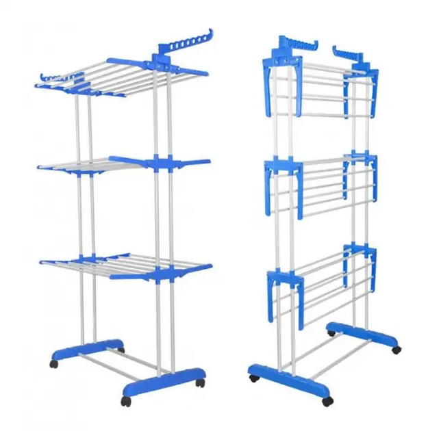 Складна сушарка для білизни Garment Rack With Wheels, підлогова багаторівнева сушарка для одягу на колесах - зображення 5