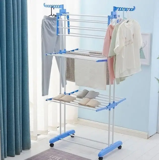 Складна сушарка для білизни Garment Rack With Wheels, підлогова багаторівнева сушарка для одягу на колесах - зображення 6