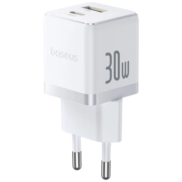 Зарядний пристрій Baseus 1xUSB-C 30W + 1xUSB white (P1011160A213-00) - зображення 2