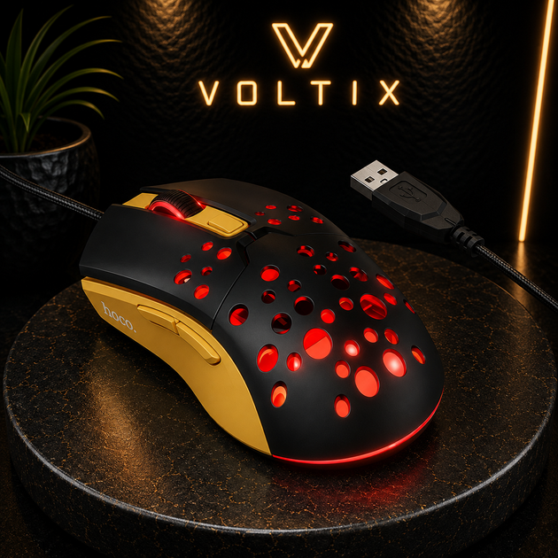 Проводная игровая мышь HOCO GM51 RGB, USB, 1.5 м, оптическая, бело-синяя Чорний-Жовтий - Фото 1 Проводная игровая мышь HOCO GM51 RGB, USB, 1.5 м, оптическая, бело-синяя Чорний-Жовтий - изображение 1