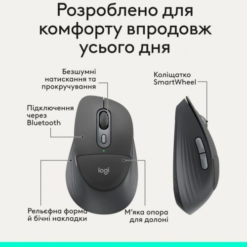 Мышка Logitech Signature Comfort Plus M850L Wireless/USB-C for Business Graphite (910-007704) Logitech 910-007704 1068431 - изображение 3