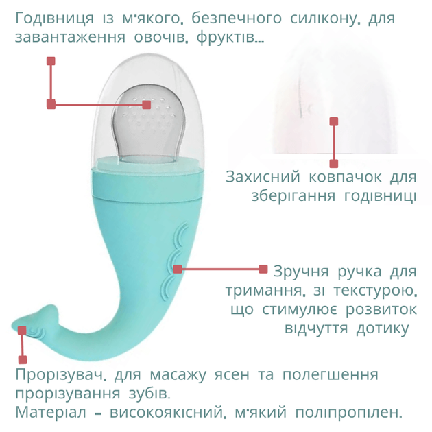 Силиконовый ниблер Feeder and Teether – детская кормушка и прорезыватель 2 в 1 (бирюзовый) - изображение 2