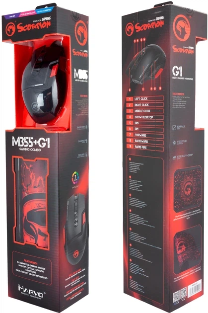 Компьютерная мышь Marvo проводная USB Черная (M355+G1) - изображение 4
