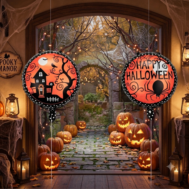 Фольгированный Шар Двухсторонний Happy Halloween С Пауком И Замком 45см (18") - изображение 2