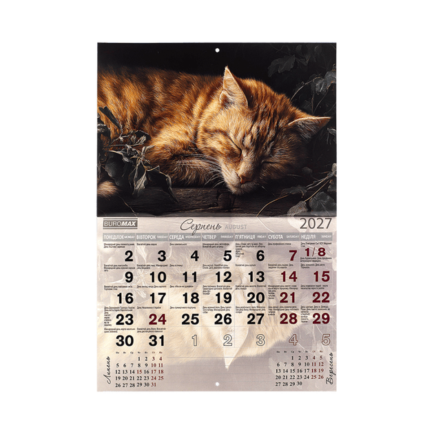 Календар настінний перекидний BuroMax "Коти" 2027 330х480 мм 120 г/м2 14 аркушів на скобі (BM.210301) - зображення 10