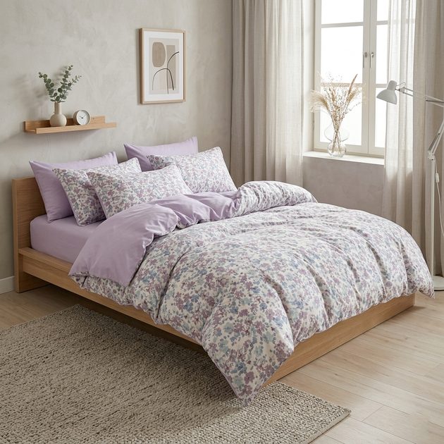 Комплект постельного белья Colorful Home с цветочным принтом лиловый, подарочная упаковка - изображение 4