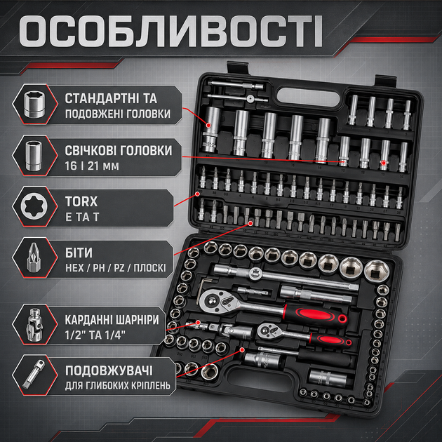 Профессиональный набор инструментов для автомобиля ONEX OX-250S 108 предметов набор головок с трещоткой комплект инструментов для СТО - изображение 3