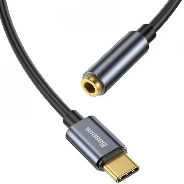 Перехідник Type-C на навушники mini-jack 3.5mm AUX BASEUS L54 (0.09m, DAC). Чорний - Фото 2 Перехідник Type-C на навушники mini-jack 3.5mm AUX BASEUS L54 (0.09m, DAC). Чорний - зображення 2