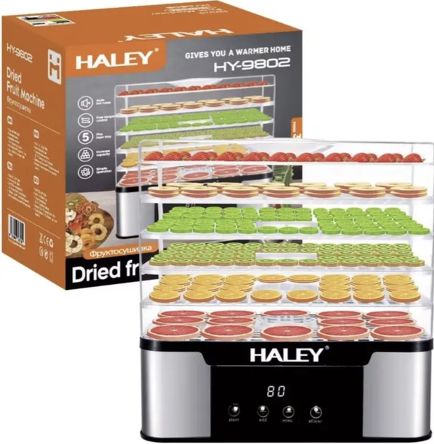 Электрический дегидратор Haley HY-9802 350 Вт 5 лотков Сушилка для фруктов овощей мяса грибов Домашний аппарат заготовки ягод зелени трав - изображение 2