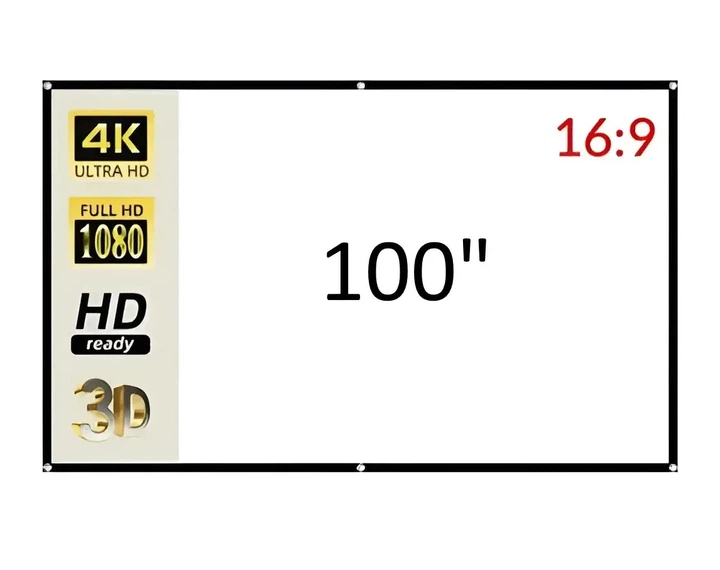 Проекционный экран 100″ 16:9, белое матовое полотно 221×124 см, антибликовый экран с чертой, люверсами и креплением для дома и офиса (204) - Фото 3 Проекционный экран 100″ 16:9, белое матовое полотно 221×124 см, антибликовый экран с чертой, люверсами и креплением для дома и офиса (204) - изображение 3