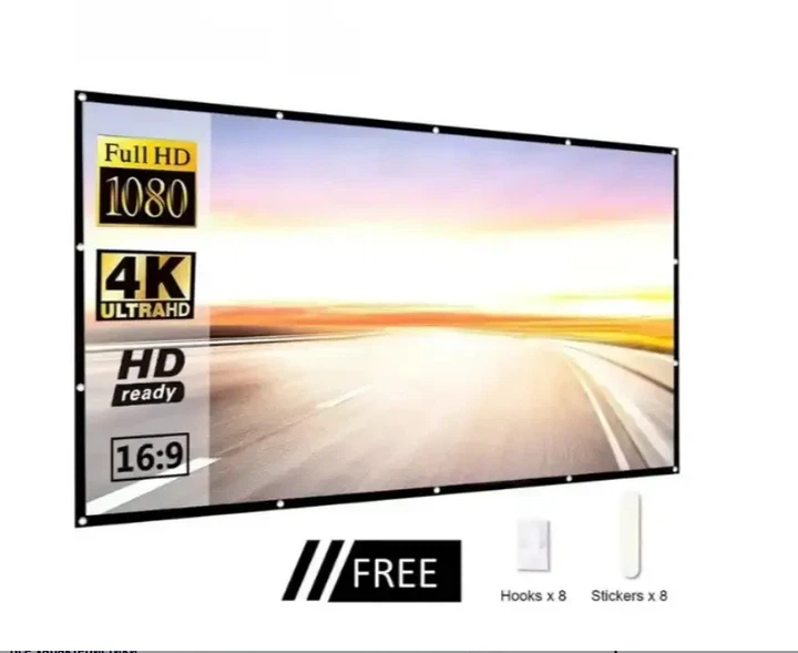 Проекционный экран 100″ 16:9, белое матовое полотно 221×124 см, антибликовый экран с чертой, люверсами и креплением для дома и офиса (204) - Фото 4 Проекционный экран 100″ 16:9, белое матовое полотно 221×124 см, антибликовый экран с чертой, люверсами и креплением для дома и офиса (204) - изображение 4