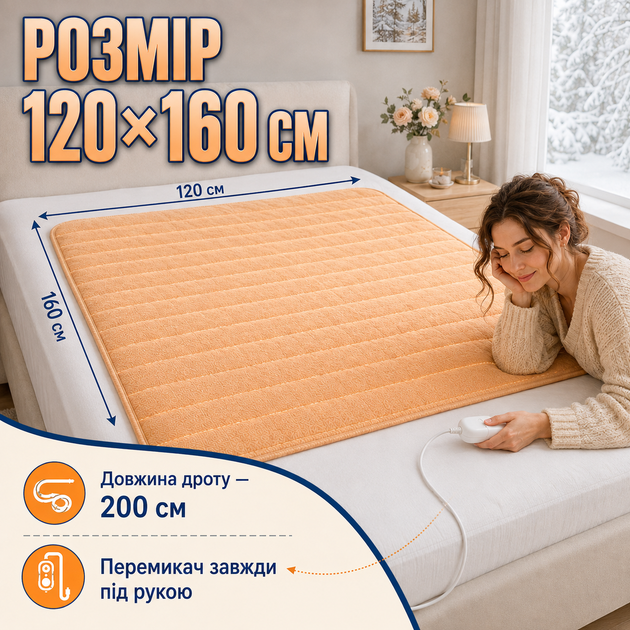 Электропростынь Termosoft теплая простынь с подогревом ambion 120*160 полуторка байка Персиковый - изображение 4
