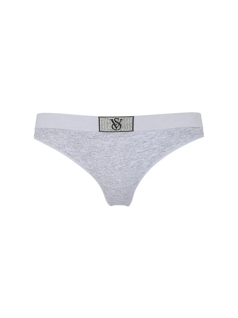 Женский комплект белья с логотипом из страз Victoria's Secret лиф и трусики тонг 1161513594 (Серый 40D/XXL) - изображение 7